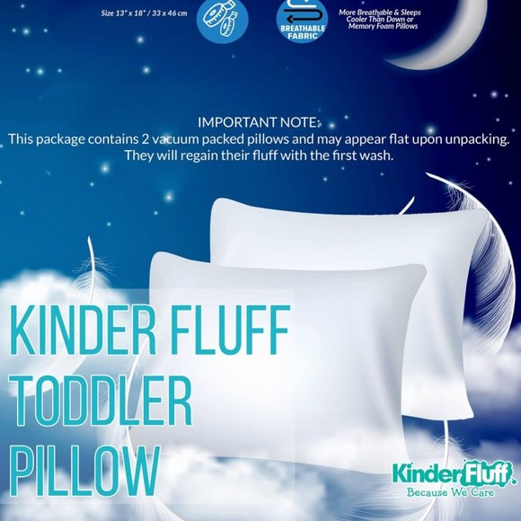 Kinder Fluff Award Winning Toddler Pillow w/300T Cotton & Down Alternative Fill - Picture 3 of 4